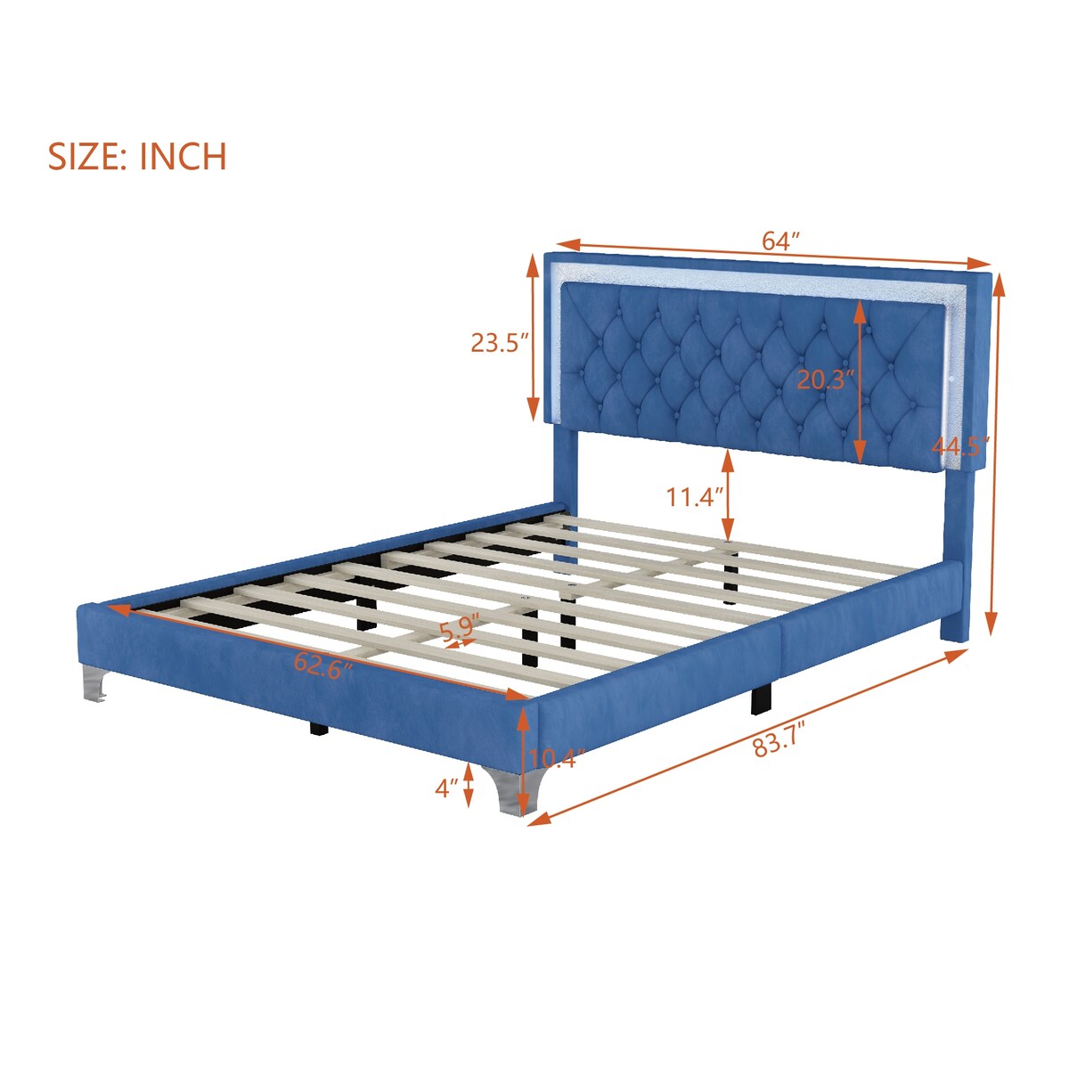 Queen Size Upholstered Bed Frame with LED Lights,Modern Velvet Platform Bed with Tufted Headboard