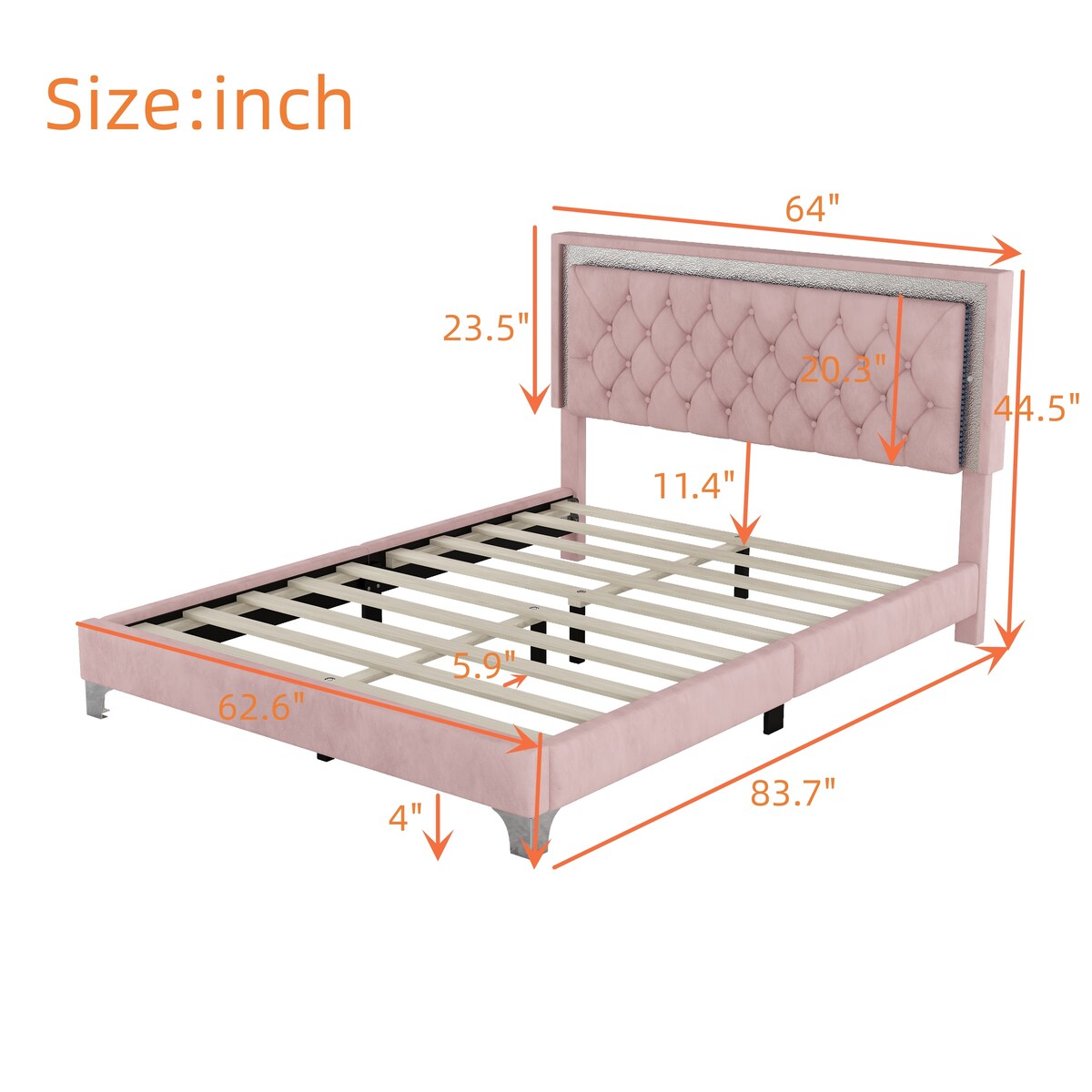 Queen Size Upholstered Bed Frame with LED Lights,Modern Velvet Platform Bed with Tufted Headboard