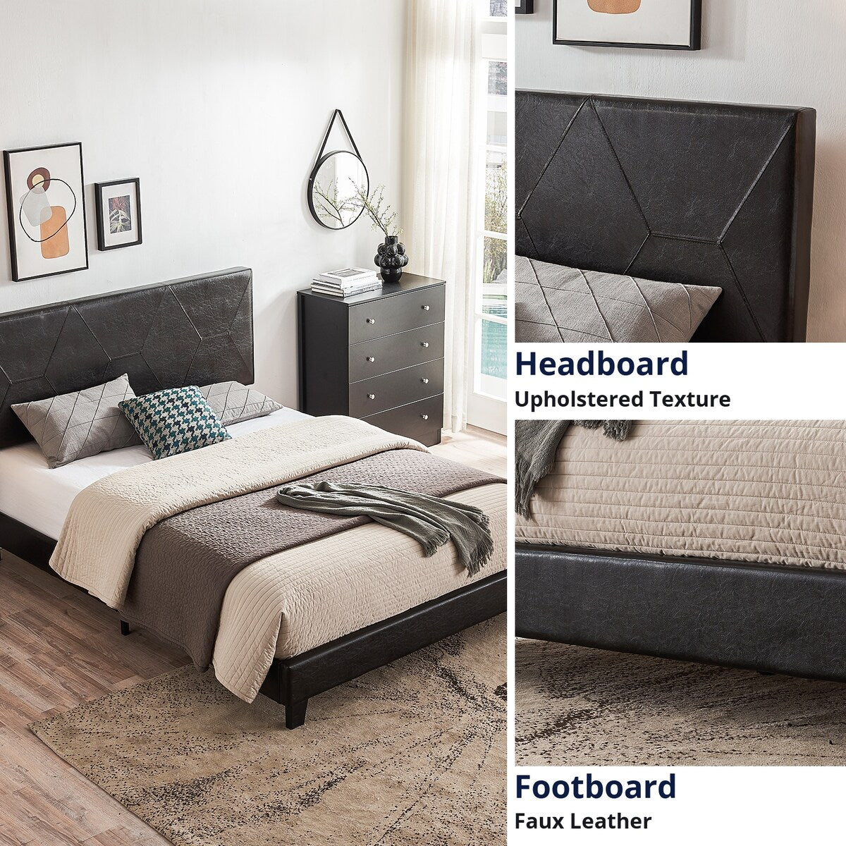 Queen Size Upholstered Platform Bed Frame ,Wood Slat Support, Easy Assembly