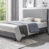Queen Size Upholstered Platform Bed Frame ,Wood Slat Support, Easy Assembly