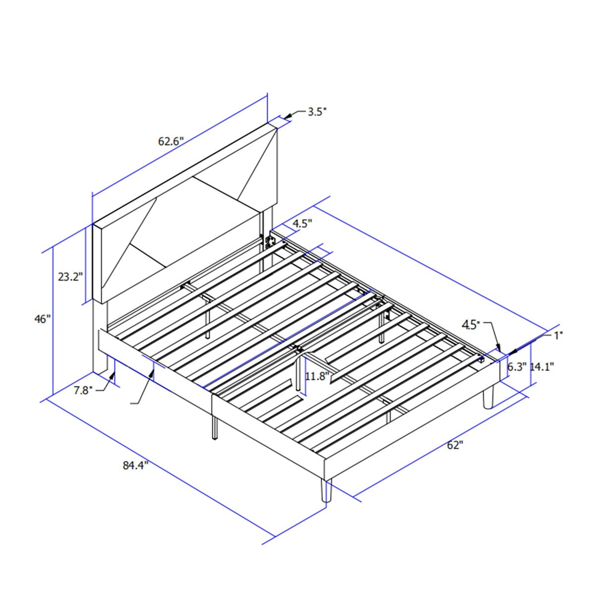 Queen Size Upholstered Platform Bed Frame ,Wood Slat Support, Easy Assembly