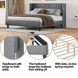 Queen Size Upholstered Platform Bed Frame with Headboard
