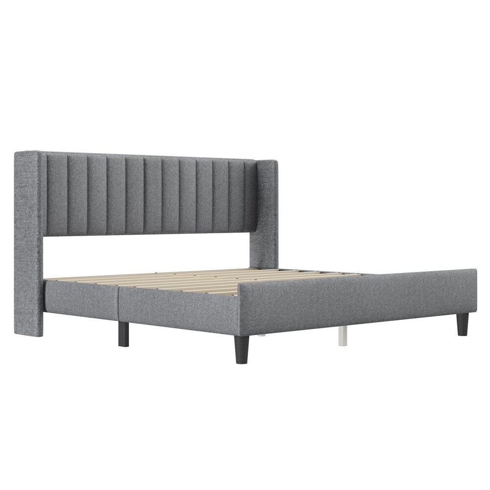 Queen Size Upholstered Platform Bed Frame with Headboard