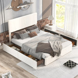 Queen Size Upholstered Platform Bed Storage Bed with Drawers, Adjustable Headboard