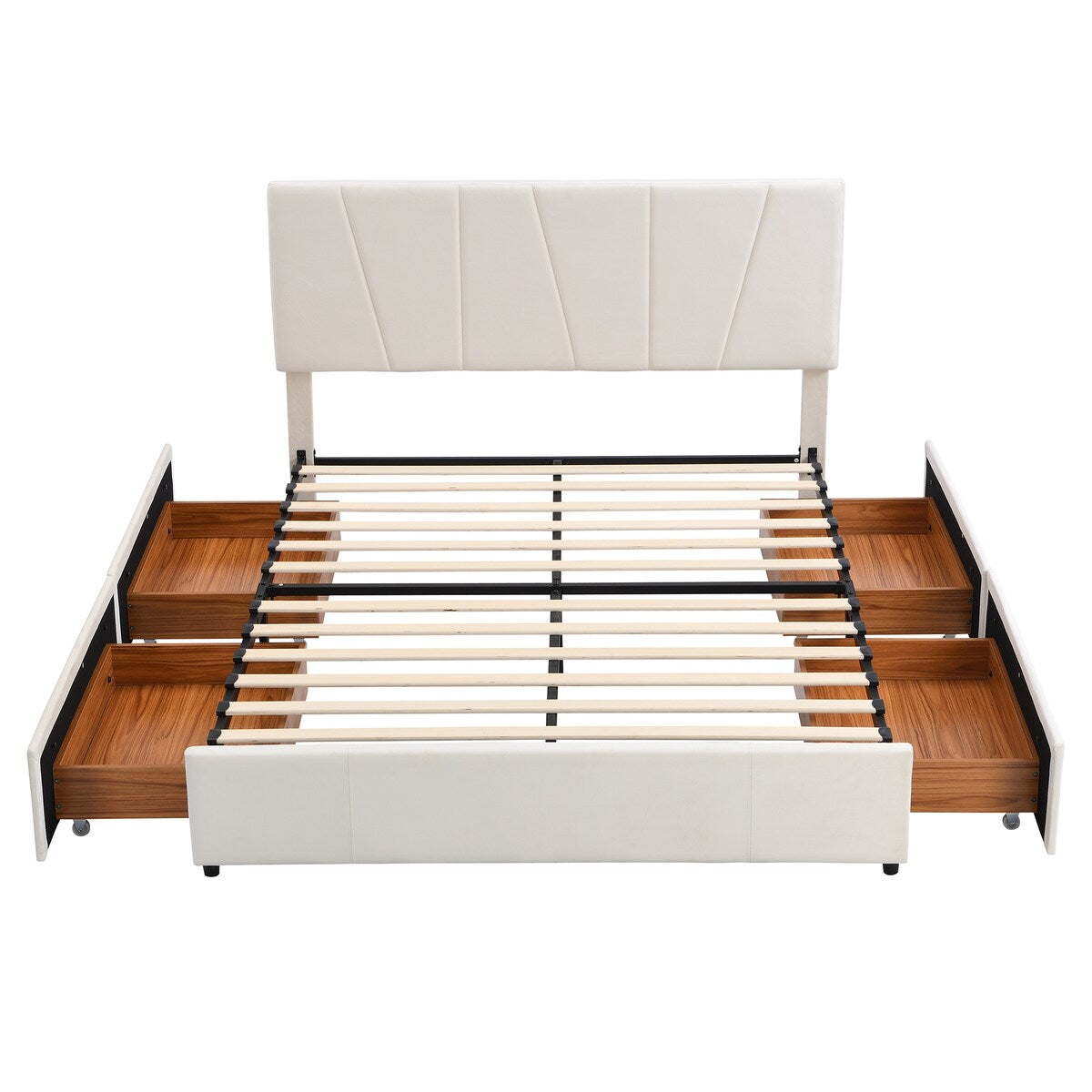 Queen Size Upholstered Platform Bed Storage Bed with Drawers, Adjustable Headboard