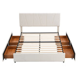 Queen Size Upholstered Platform Bed Storage Bed with Drawers, Adjustable Headboard