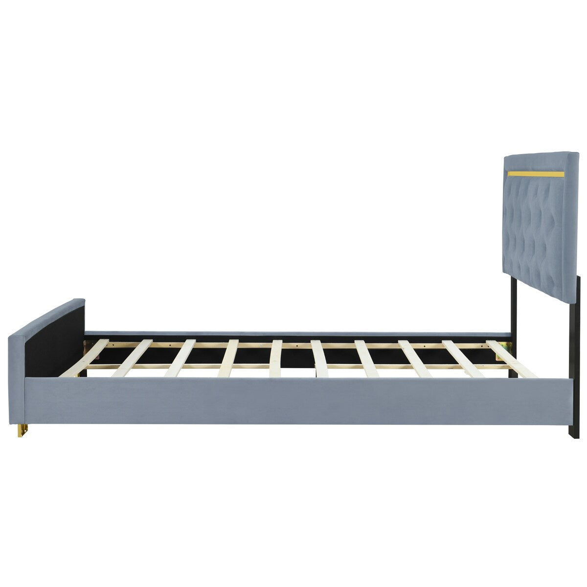 Queen Size Upholstered Platform Bed With Pull Point Headboard