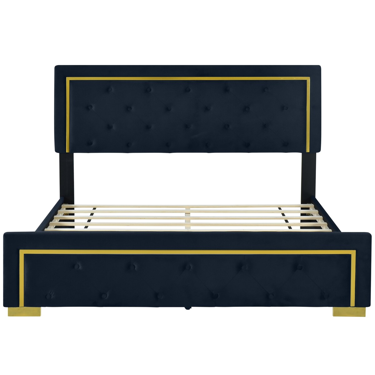 Queen Size Upholstered Platform Bed With Pull Point Headboard