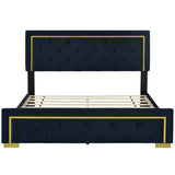 Queen Size Upholstered Platform Bed With Pull Point Headboard
