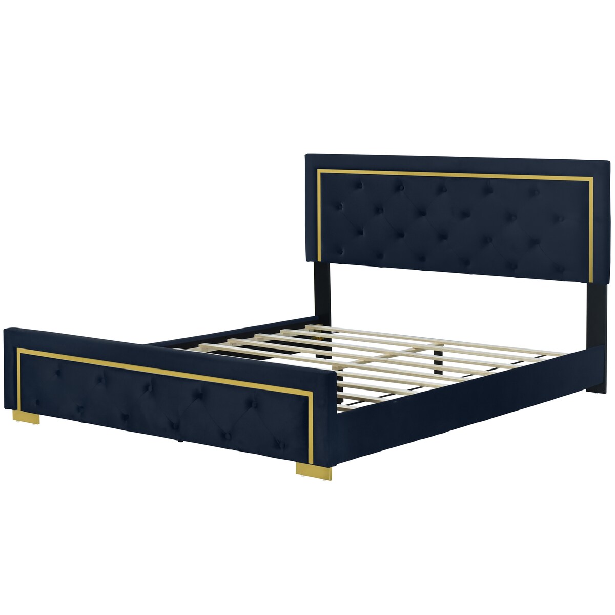 Queen Size Upholstered Platform Bed With Pull Point Headboard