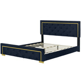 Queen Size Upholstered Platform Bed With Pull Point Headboard