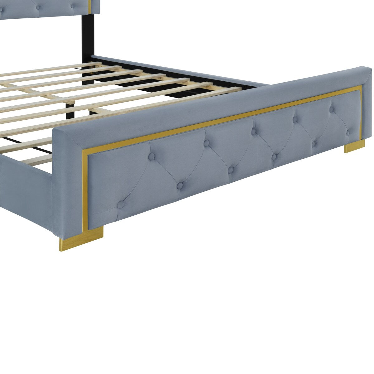 Queen Size Upholstered Platform Bed With Pull Point Headboard