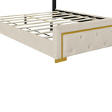 Queen Size Upholstered Platform Bed With Pull Point Headboard