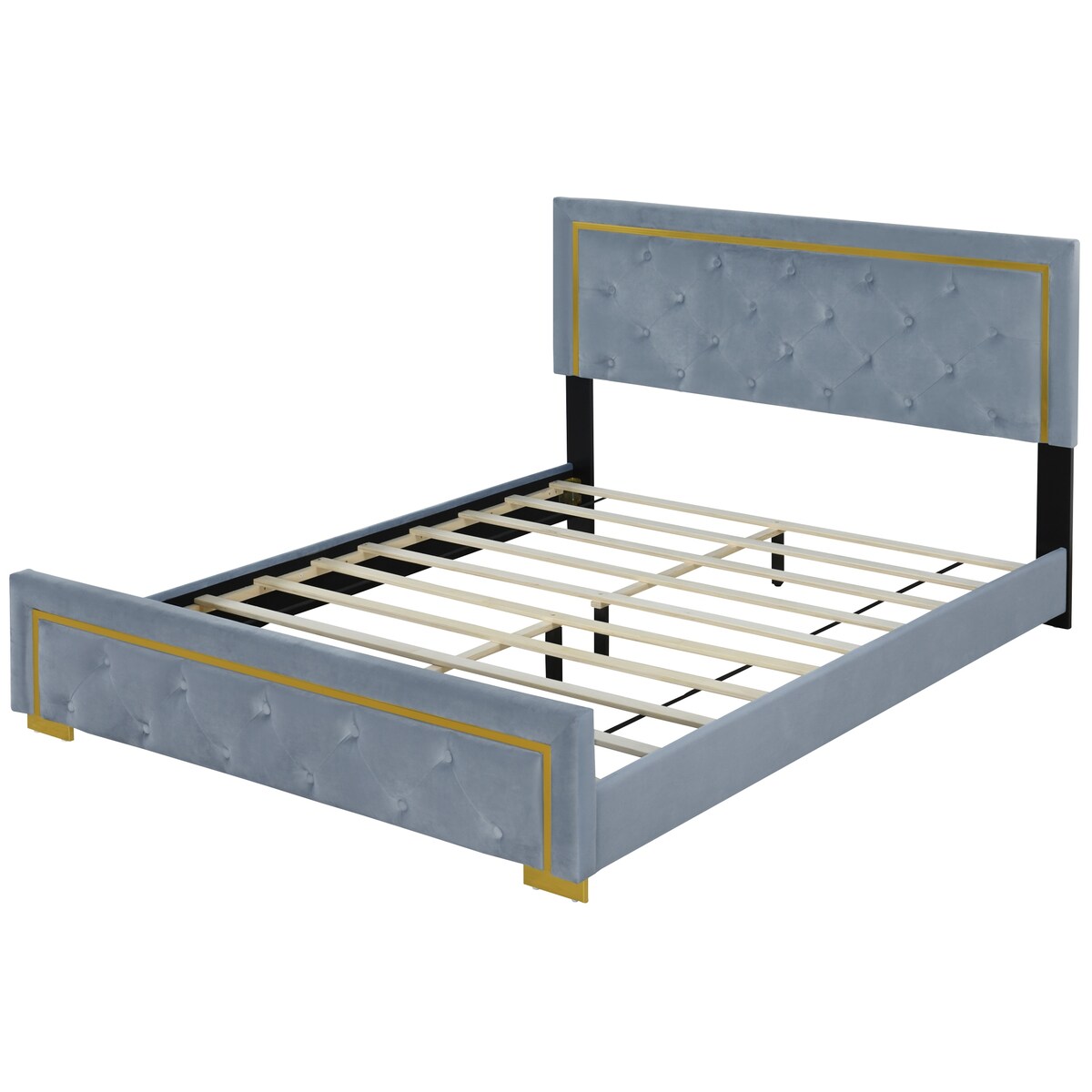 Queen Size Upholstered Platform Bed With Pull Point Headboard