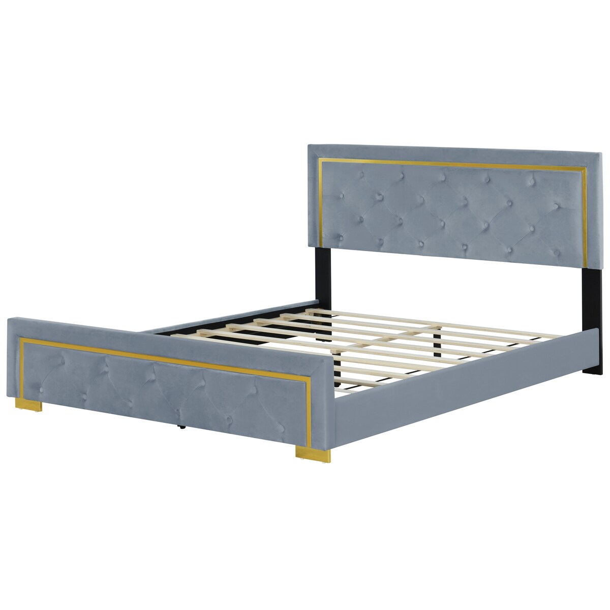 Queen Size Upholstered Platform Bed With Pull Point Headboard