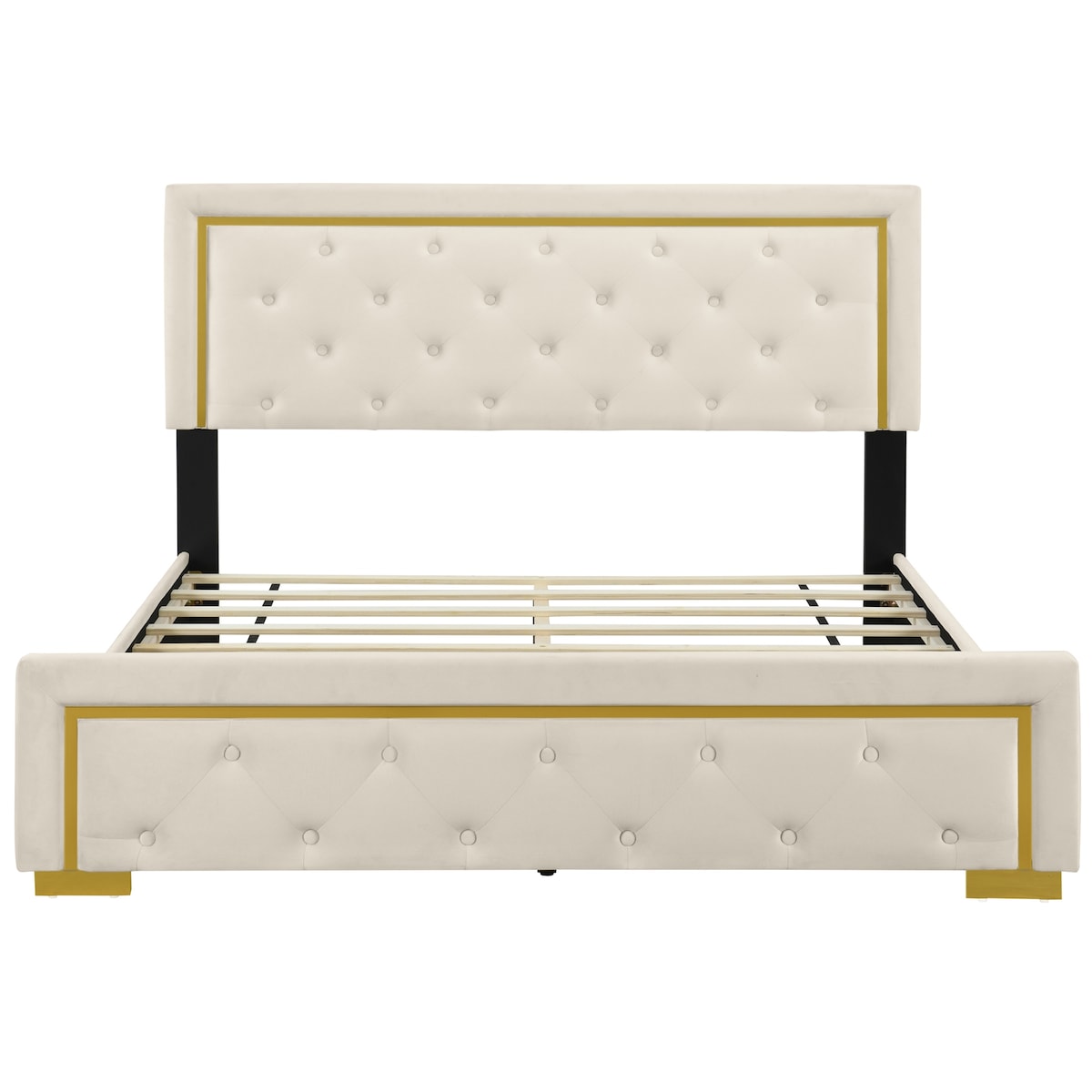 Queen Size Upholstered Platform Bed With Pull Point Headboard
