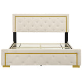 Queen Size Upholstered Platform Bed With Pull Point Headboard