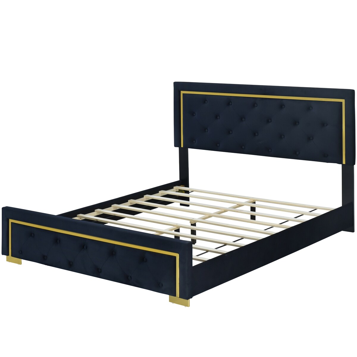 Queen Size Upholstered Platform Bed With Pull Point Headboard