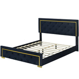 Queen Size Upholstered Platform Bed With Pull Point Headboard