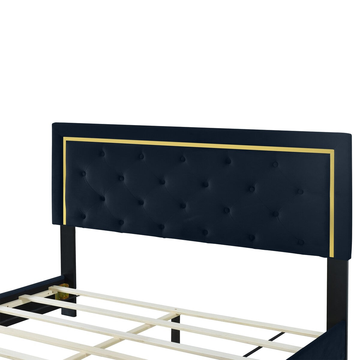 Queen Size Upholstered Platform Bed With Pull Point Headboard