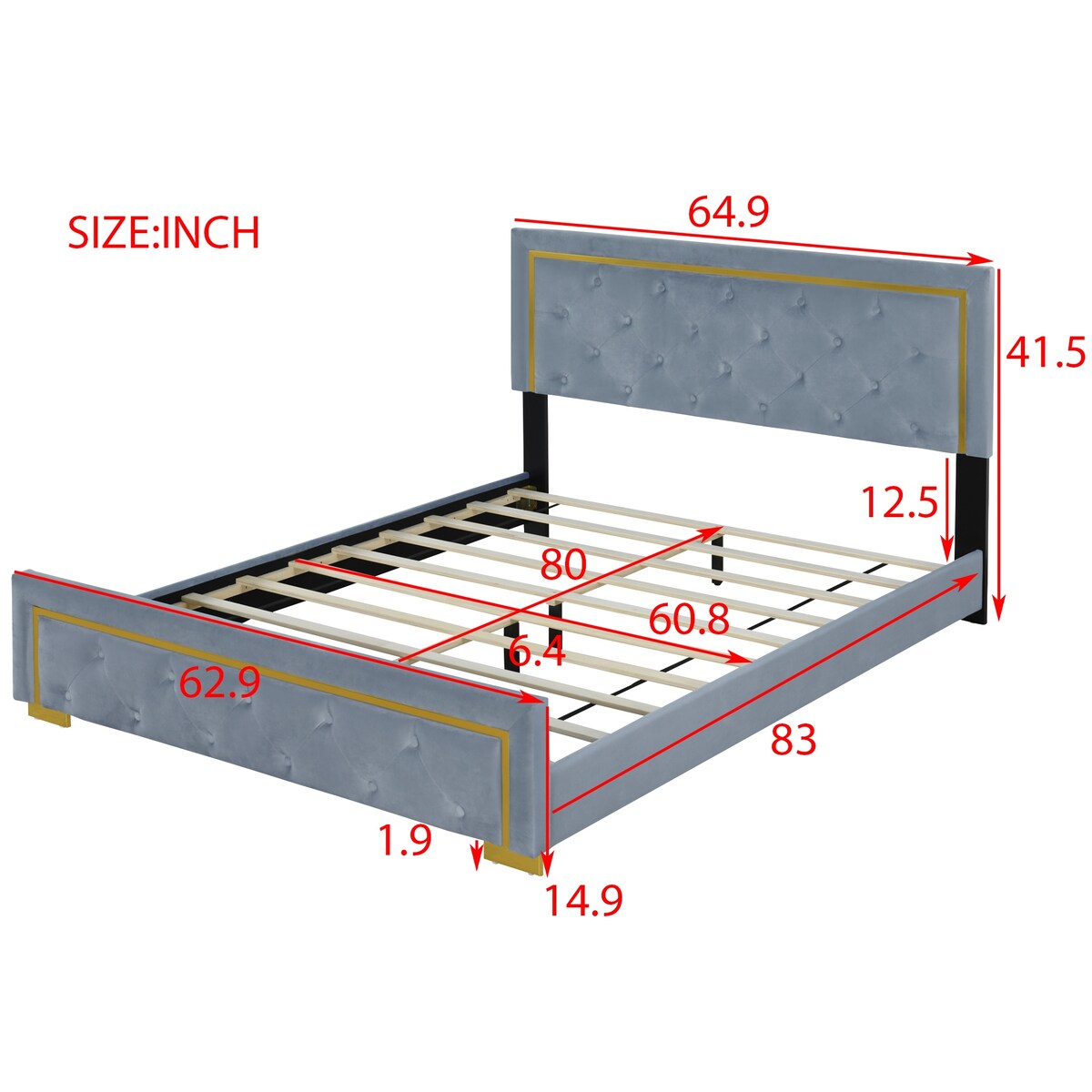 Queen Size Upholstered Platform Bed With Pull Point Headboard