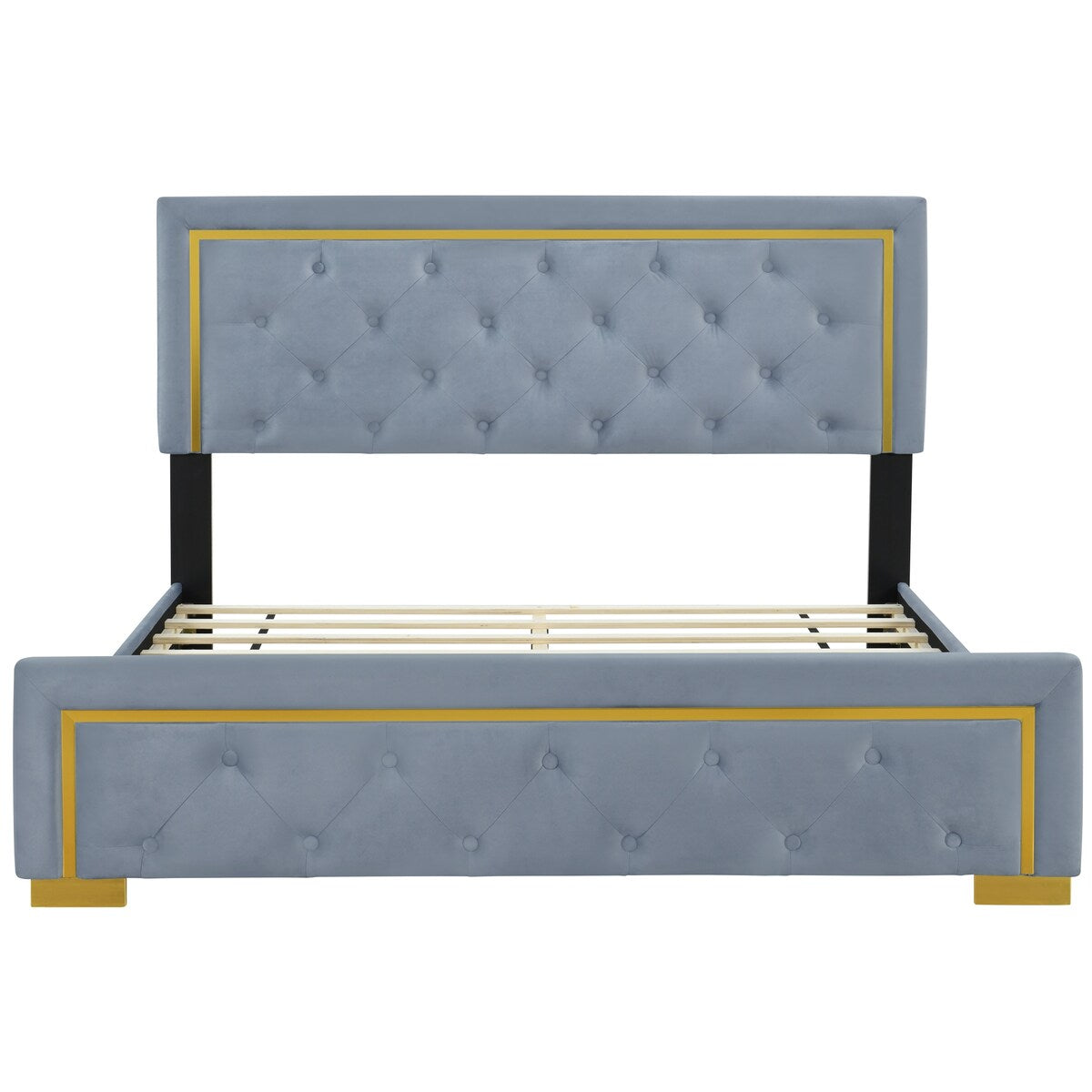 Queen Size Upholstered Platform Bed With Pull Point Headboard