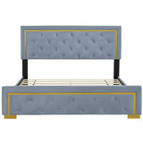 Queen Size Upholstered Platform Bed With Pull Point Headboard