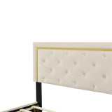 Queen Size Upholstered Platform Bed With Pull Point Headboard