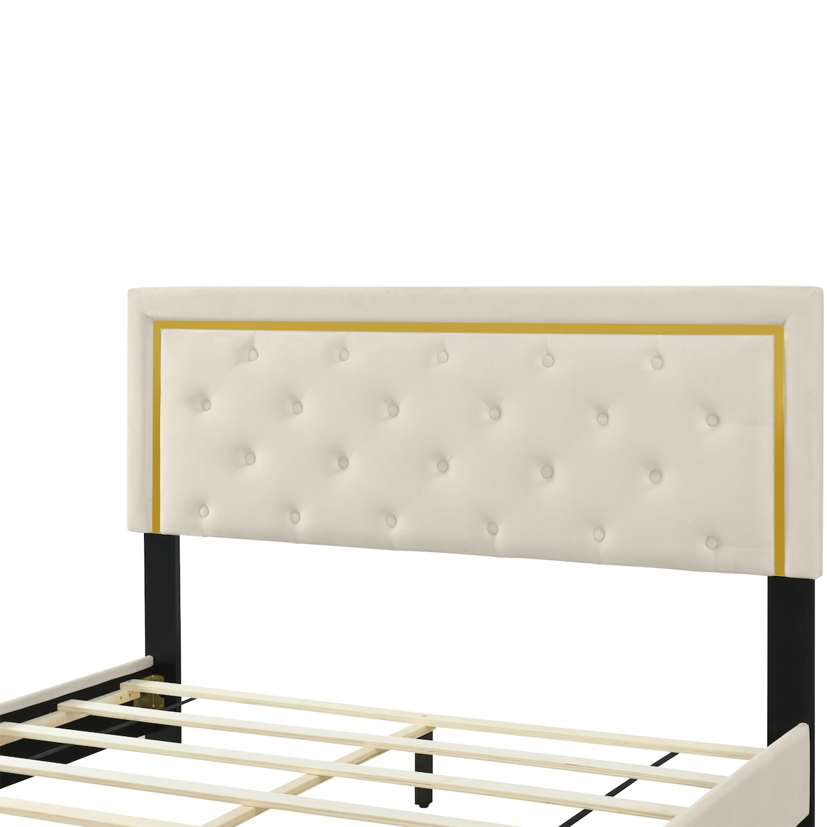 Queen Size Upholstered Platform Bed With Pull Point Headboard