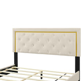 Queen Size Upholstered Platform Bed With Pull Point Headboard