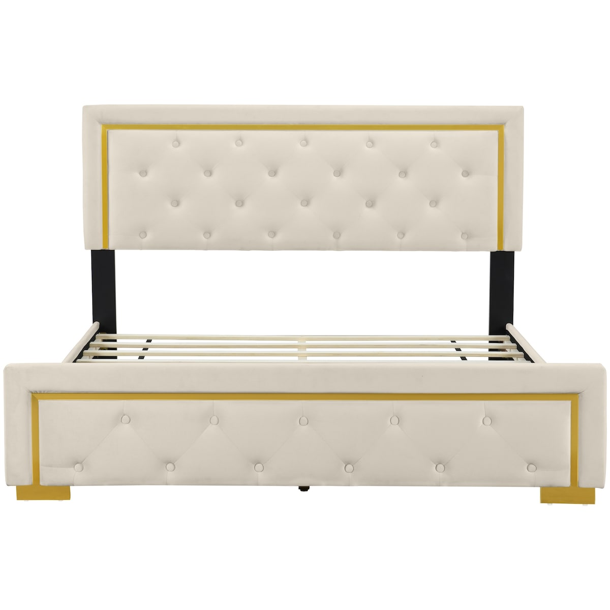 Queen Size Upholstered Platform Bed With Pull Point Headboard