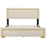 Queen Size Upholstered Platform Bed With Pull Point Headboard