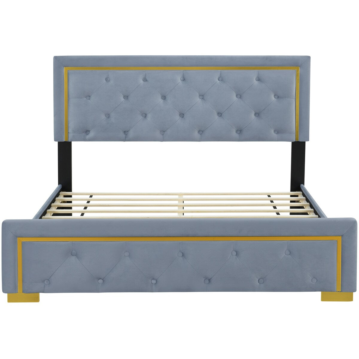 Queen Size Upholstered Platform Bed With Pull Point Headboard