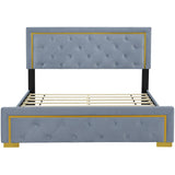 Queen Size Upholstered Platform Bed With Pull Point Headboard