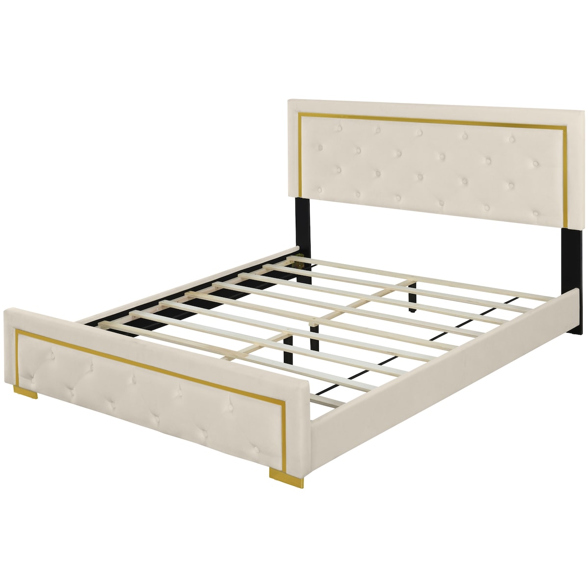 Queen Size Upholstered Platform Bed With Pull Point Headboard