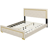 Queen Size Upholstered Platform Bed With Pull Point Headboard