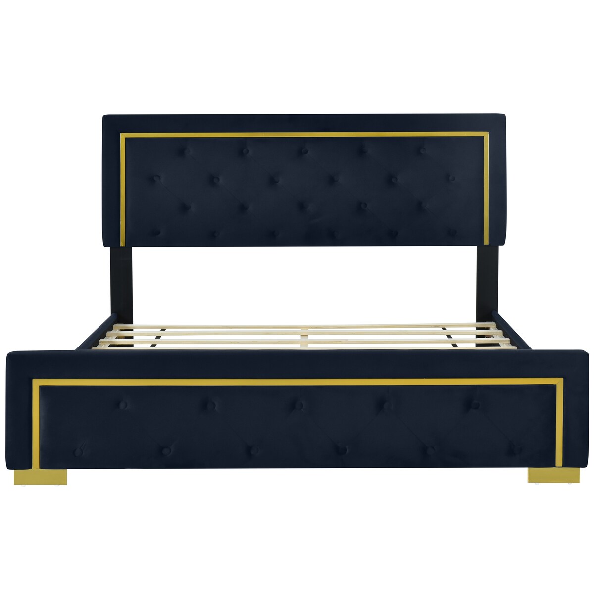 Queen Size Upholstered Platform Bed With Pull Point Headboard