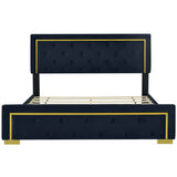 Queen Size Upholstered Platform Bed With Pull Point Headboard