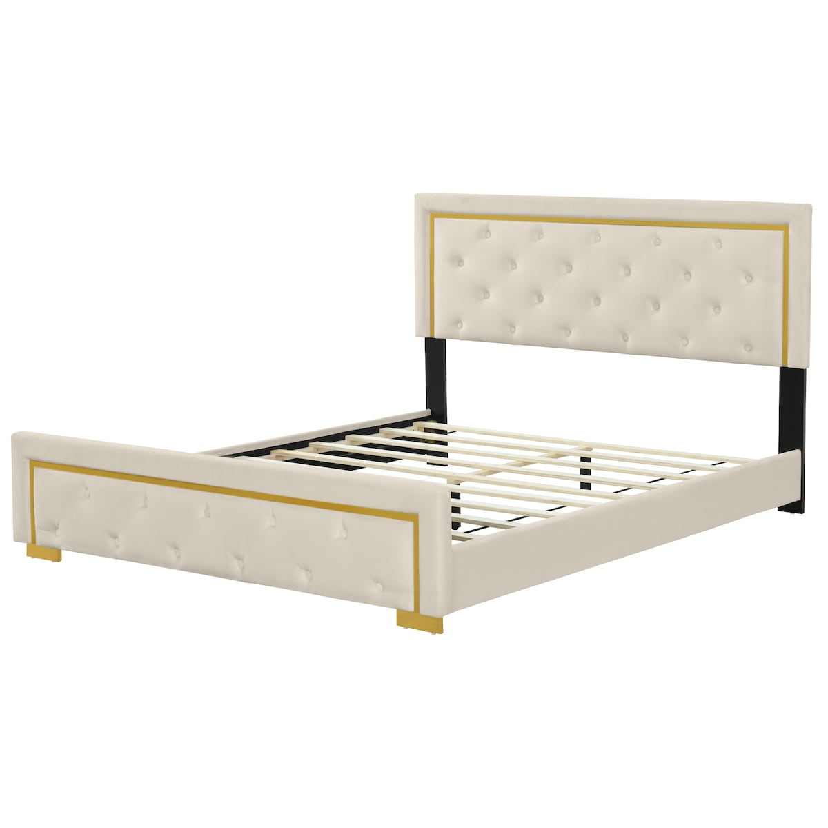 Queen Size Upholstered Platform Bed With Pull Point Headboard