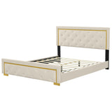 Queen Size Upholstered Platform Bed With Pull Point Headboard