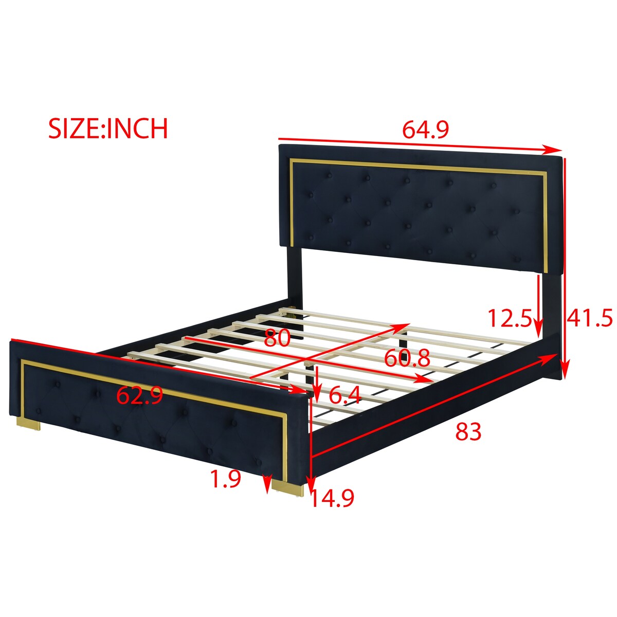 Queen Size Upholstered Platform Bed With Pull Point Headboard