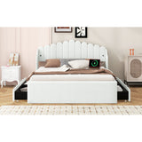 Queen Size Upholstered Platform Bed with 4 Drawers and 2 USB, Beige