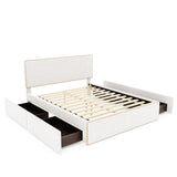 Queen Size Upholstered Platform Bed with 4-Drawers, Platform Bed Frame for Bedroom, Easy Assembly, White