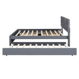 Queen Size Upholstered Platform Bed with Brick Pattern Headboard, with Twin XL Size Trundle and 2 drawers, Linen Fabric, Beige