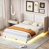 Queen Size Upholstered Platform Bed with LED Lights and U-Shaped Headboard for Master Bedrooms, Guest Rooms, Linen Fabric