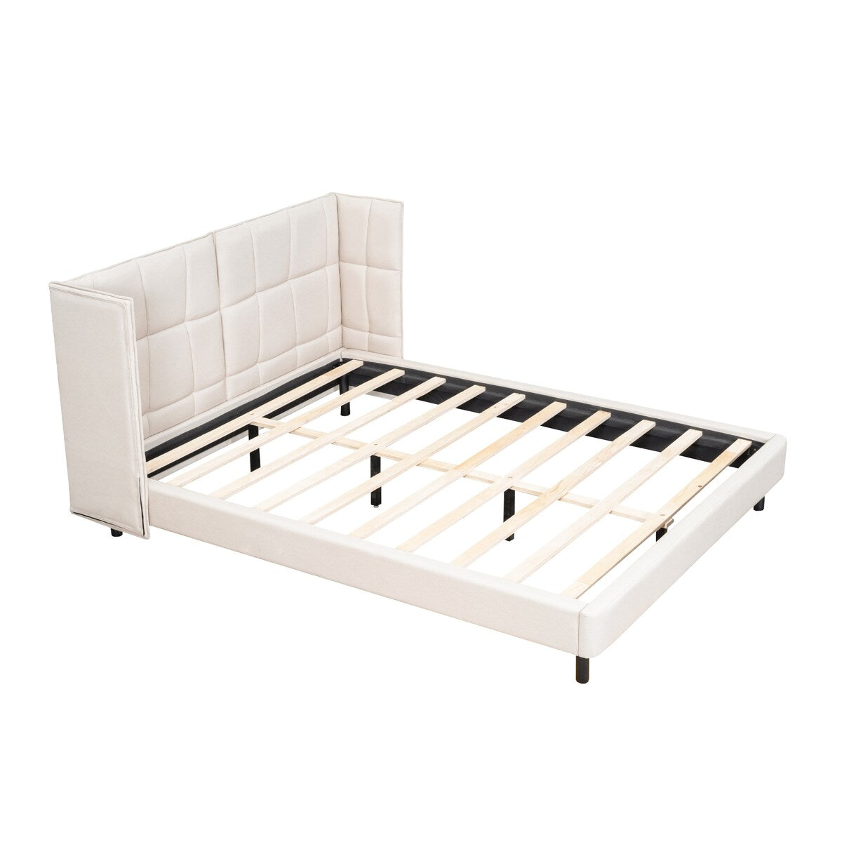Queen Size Upholstered Platform Bed with LED Lights and U-Shaped Headboard for Master Bedrooms, Guest Rooms, Linen Fabric