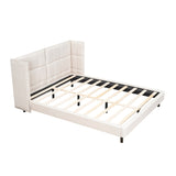 Queen Size Upholstered Platform Bed with LED Lights and U-Shaped Headboard for Master Bedrooms, Guest Rooms, Linen Fabric