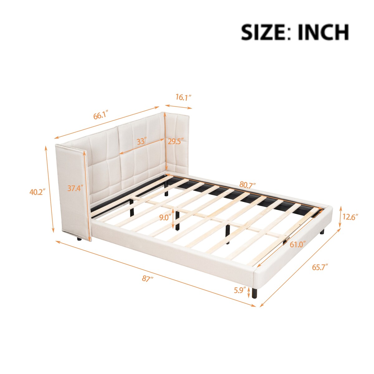 Queen Size Upholstered Platform Bed with LED Lights and U-Shaped Headboard for Master Bedrooms, Guest Rooms, Linen Fabric