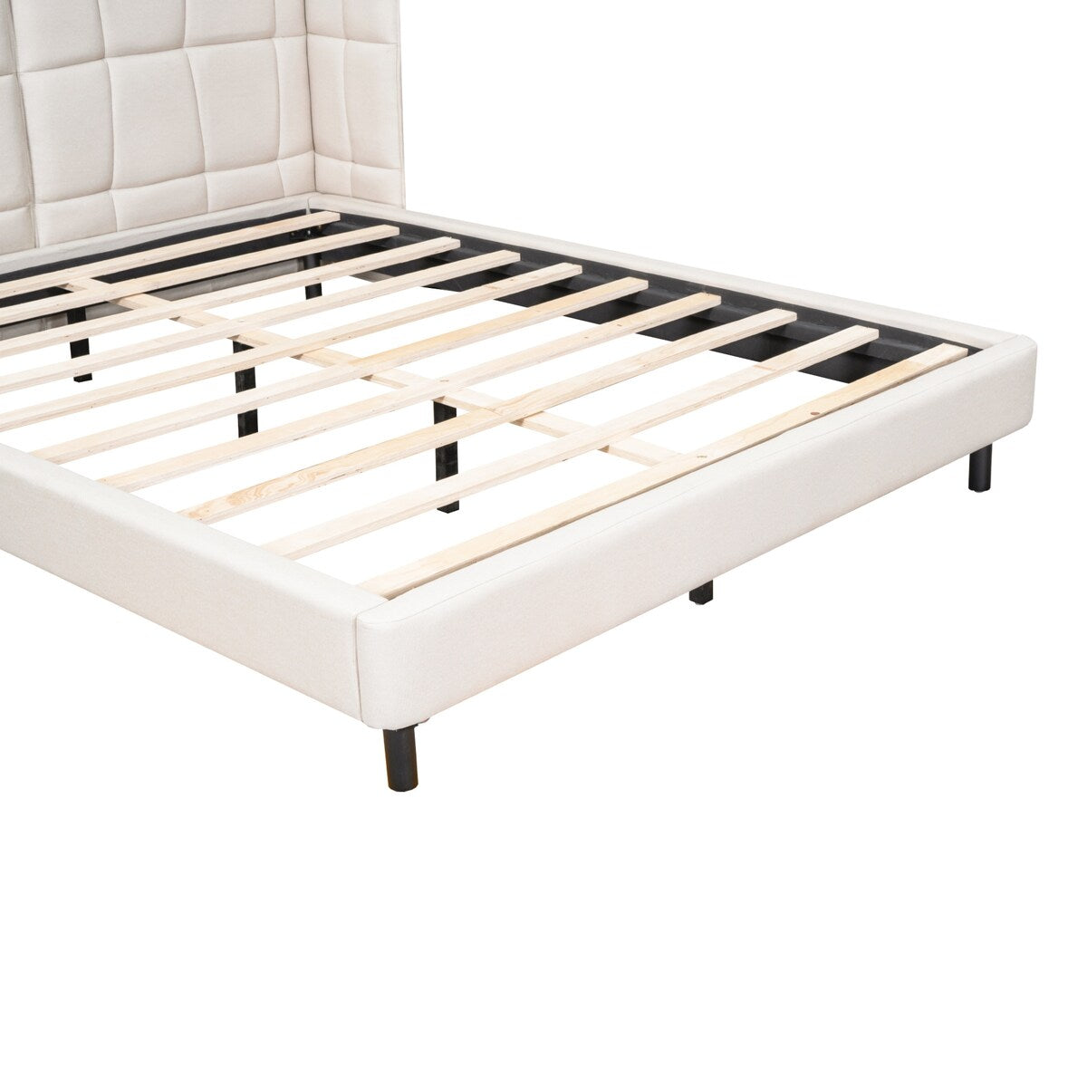 Queen Size Upholstered Platform Bed with LED Lights and U-Shaped Headboard for Master Bedrooms, Guest Rooms, Linen Fabric