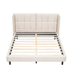 Queen Size Upholstered Platform Bed with LED Lights and U-Shaped Headboard for Master Bedrooms, Guest Rooms, Linen Fabric